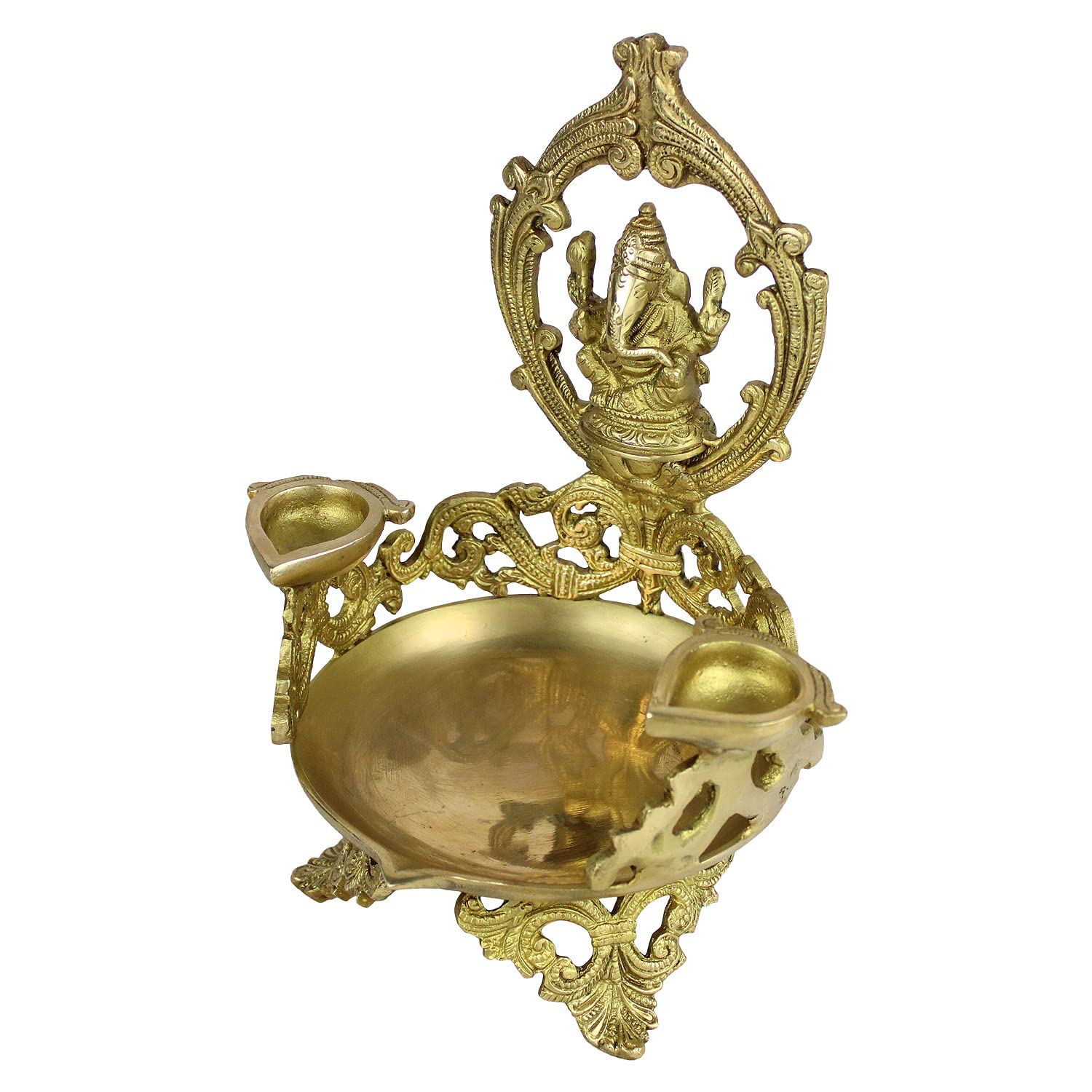 Brass Urli Diya with Ganesh Ji Top: Ideal for Temple, Table Decor & Kapoor Burner. - SvarupArt