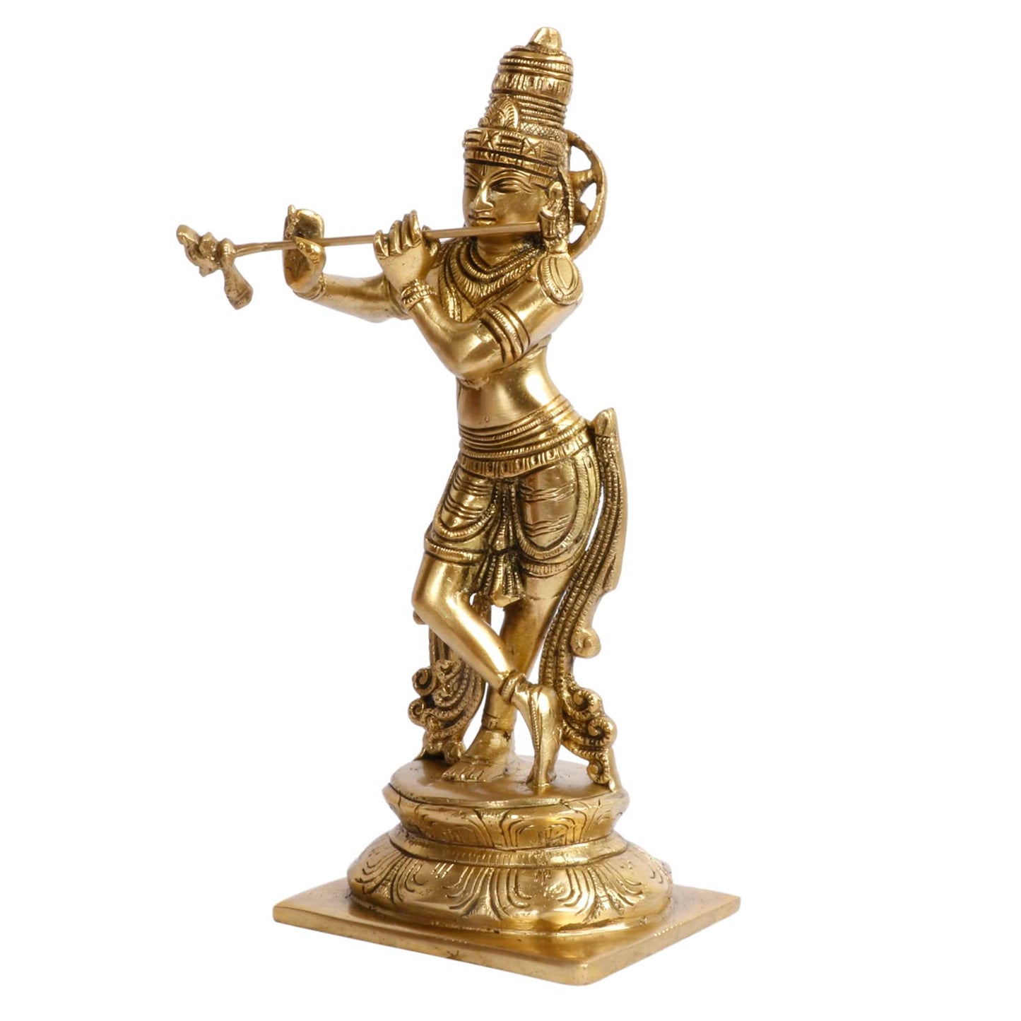 Brass Krishna Bhagwan Murti in Gold Color Height 10 Inch - SvarupArt