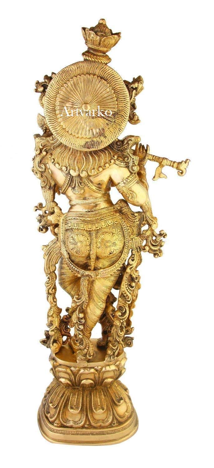 Brass Krishna Idol in Gold Color Height 29 Inch - SvarupArt