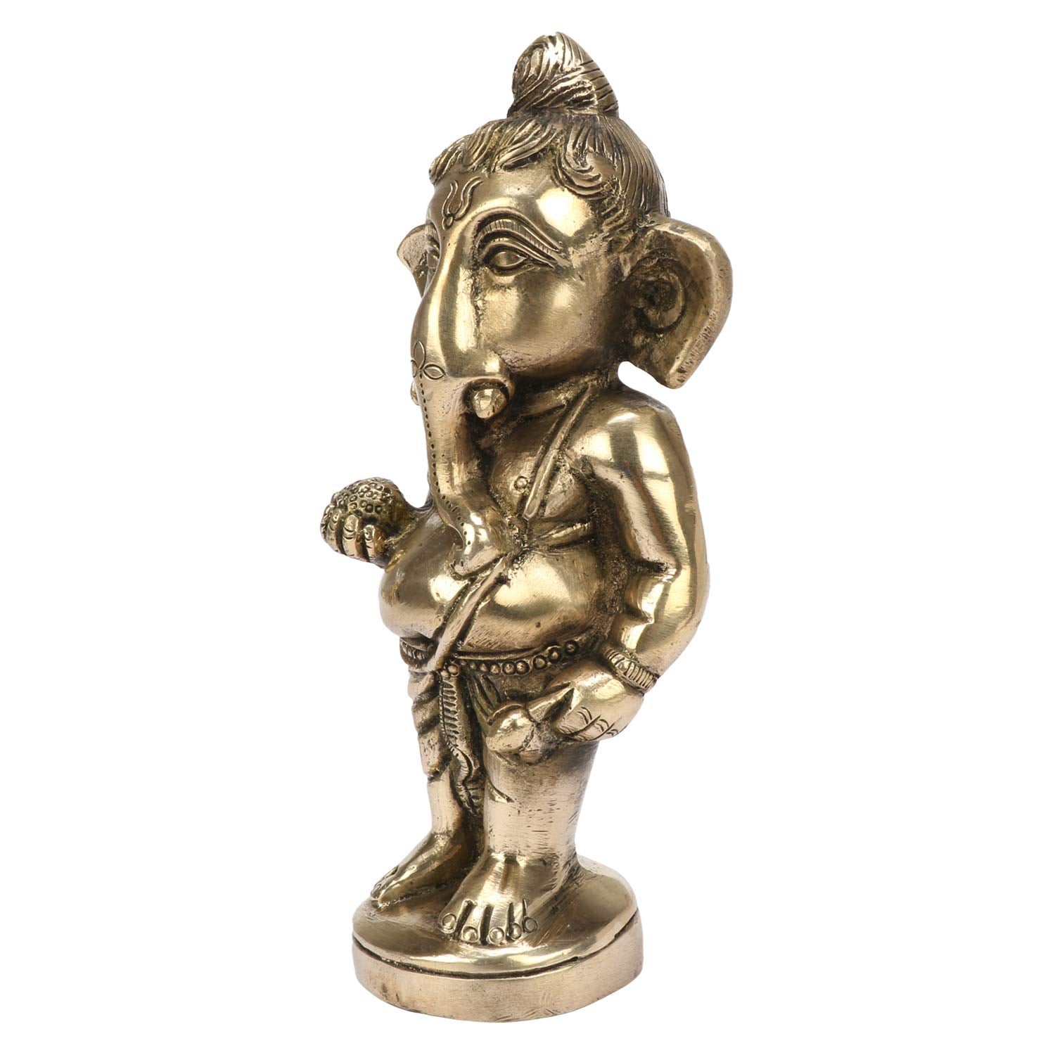 Brass Standing Ganesha Idol In Gold Color Height 5 Inch Weight 1 Kg - SvarupArt