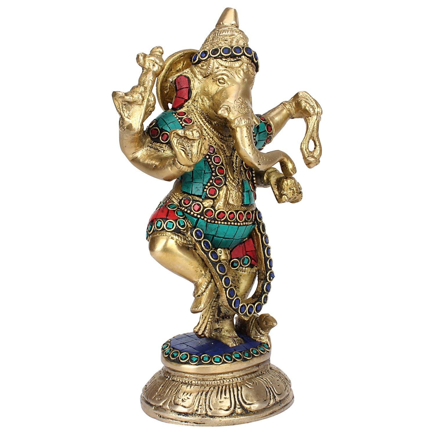 Brass Sitting Ganesha Idol In Multicolor Height 10 Inch Weight 2.5 Kg - SvarupArt