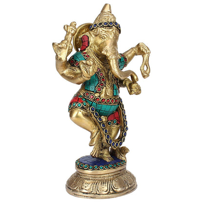 Brass Sitting Ganesha Idol In Multicolor Height 10 Inch Weight 2.5 Kg - SvarupArt
