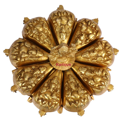 Brass Chopad Ganesha Idol In Gold Color Height 12 Inch Weight 2.4 Kg - SvarupArt