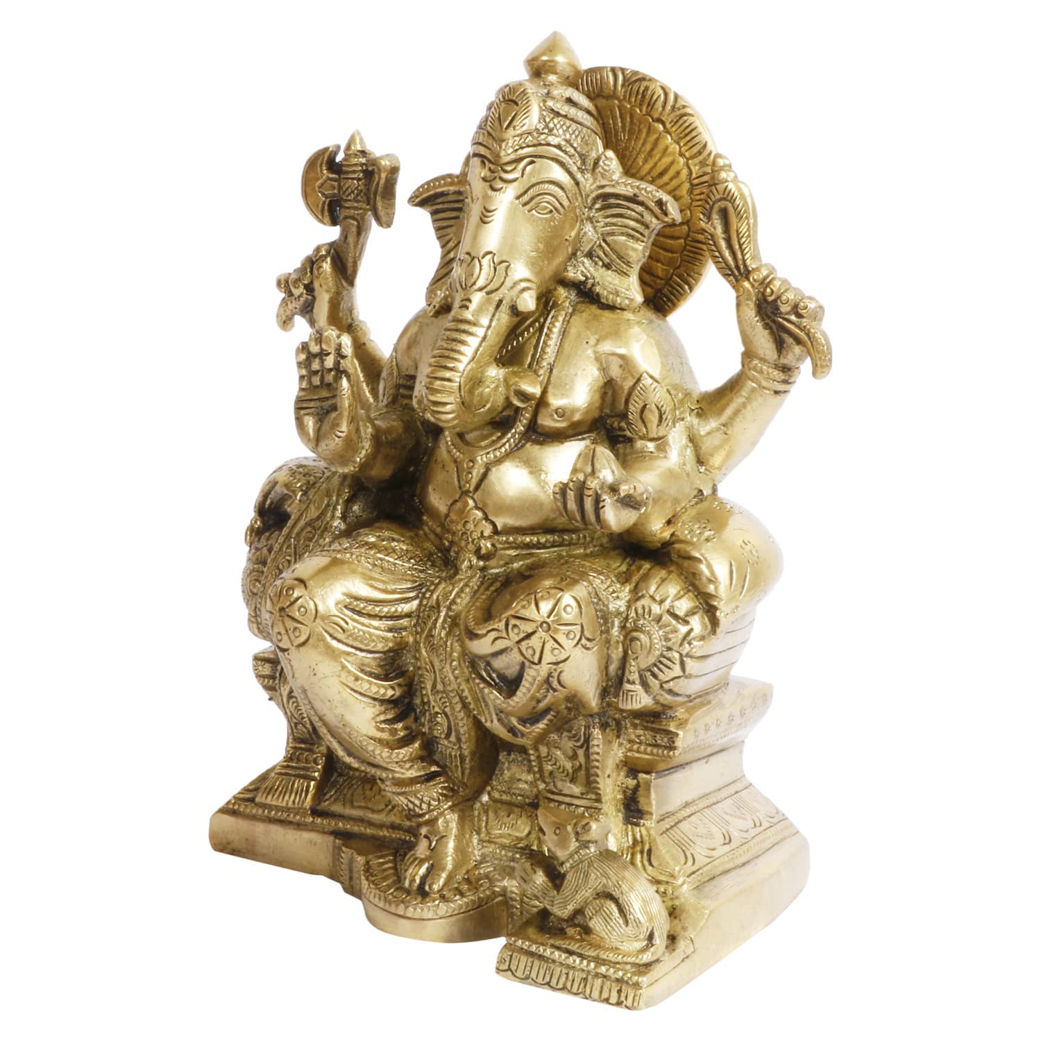 Brass Sitting Ganesha Idol In Multicolor Height 7 Inch Weight 1.65 Kg - SvarupArt