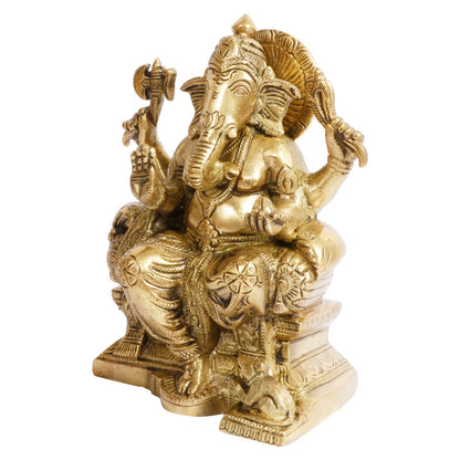 Brass Sitting Ganesha Idol In Multicolor Height 7 Inch Weight 1.65 Kg - SvarupArt