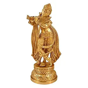Brass Krishna Bhagwan Idol Murli Kishan Murti Playing Bansuri Gift for Home Mandir Decor Marriage Height 18 Inch Weig... - SvarupArt