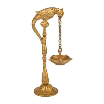 Traditional Brass Parrot Design Hanging Table Diya Stand: Perfect for Home Entrance Decor - SvarupArt
