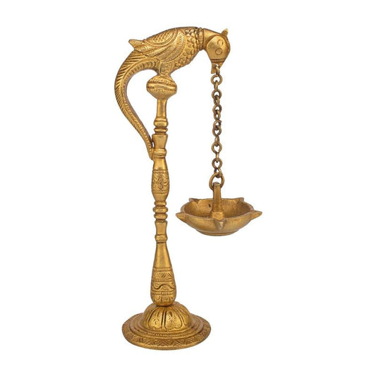 Traditional Brass Parrot Design Hanging Table Diya Stand: Perfect for Home Entrance Decor - SvarupArt