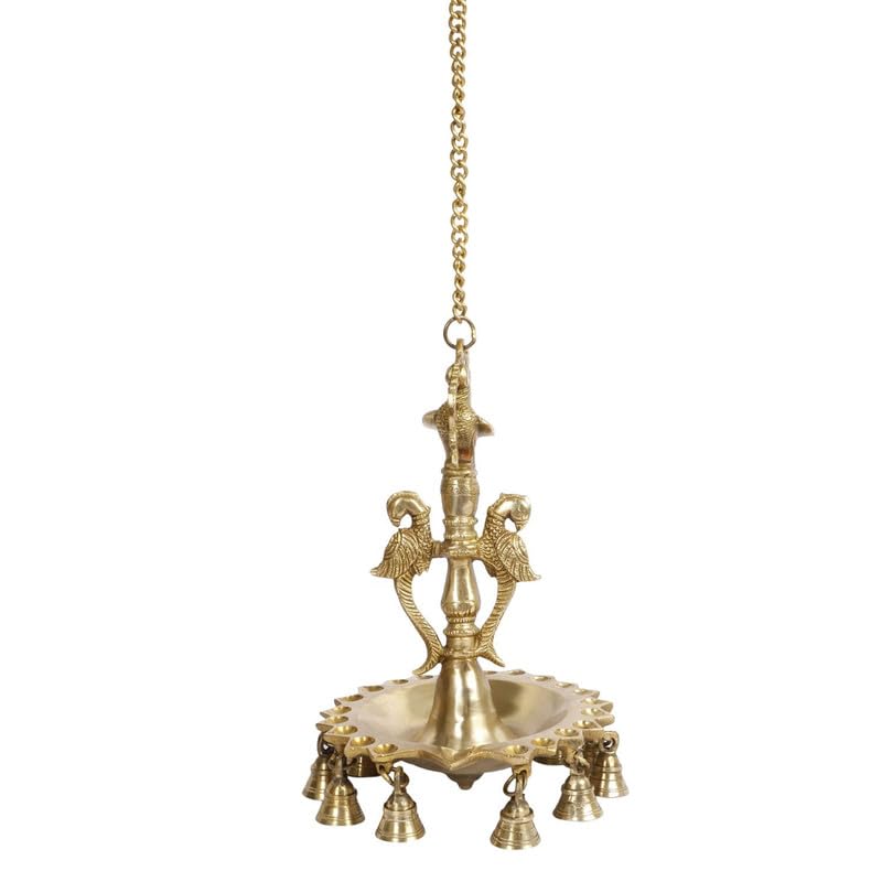 29 Inch Gold Color Peacock Wall-Hanging Diya with Chain: For Home, Mandir, Temple & Diwali Decor - SvarupArt
