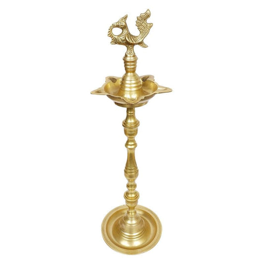 Brass Peacock Puja Lamp: Traditional Kuthuvilakku (Kuthu Vilakku) Ornamental Lamp for Entrance, Large Hall, Mandir Decor - SvarupArt
