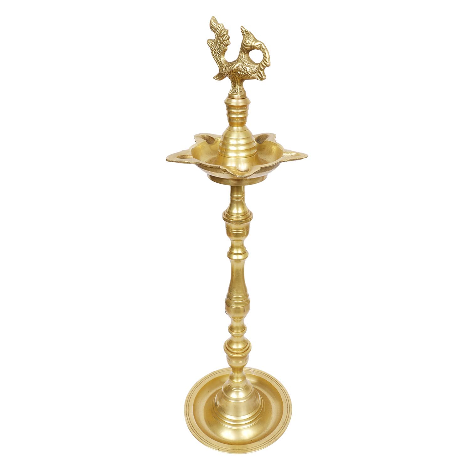 Brass Peacock Puja Lamp with Multi Slot: Traditional Kuthuvilakku (Kuthu Vilakku) Ornamental Lamp - SvarupArt