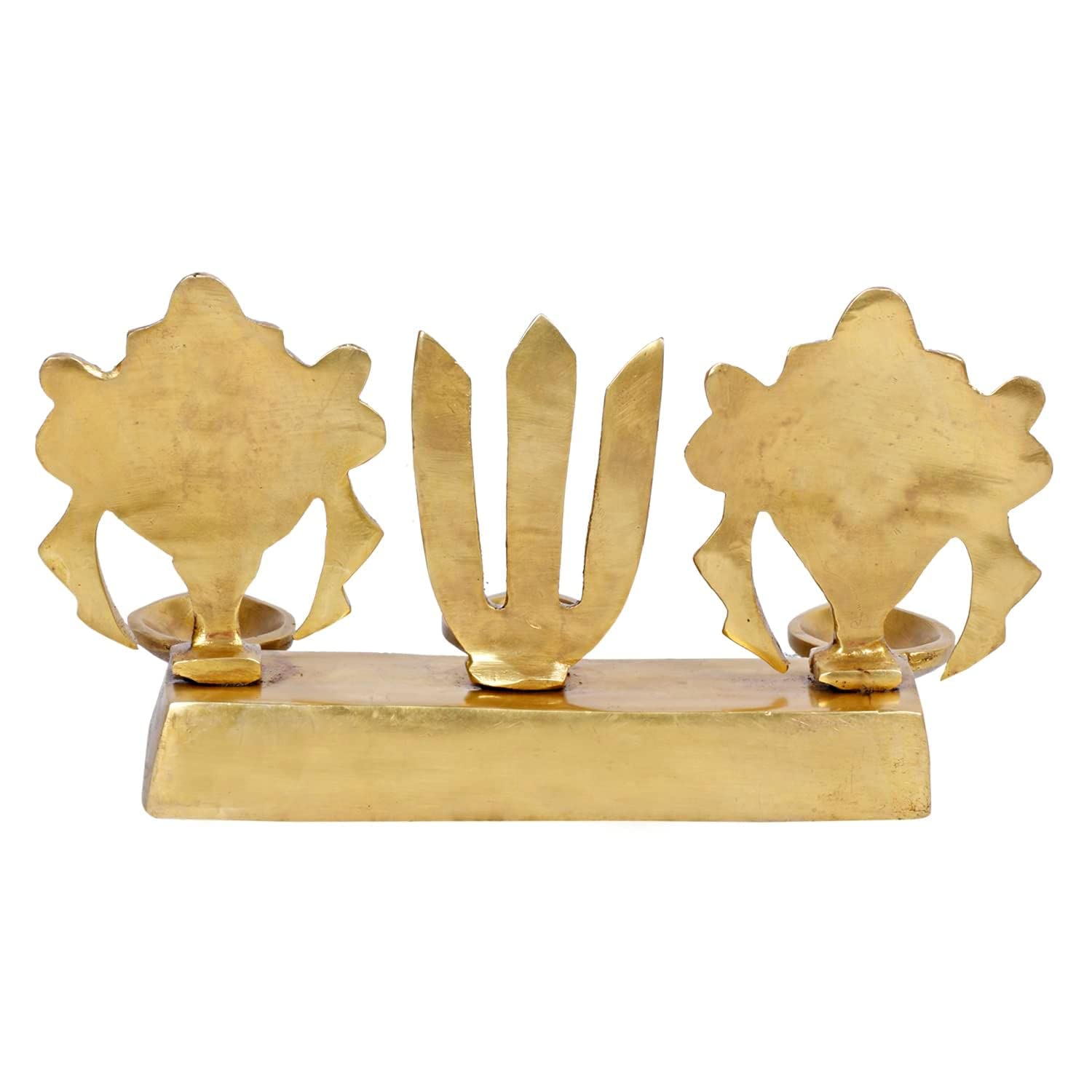 4.25 Inch Brass Shankh Chakra Namah Diya: Gold Color - SvarupArt
