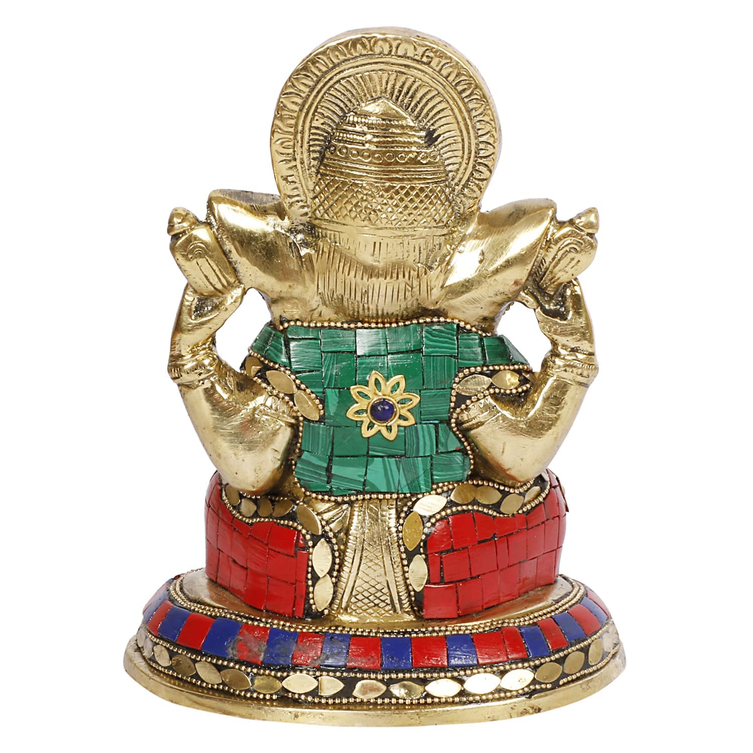 Brass Sitting Ganesha Idol In Multicolor Height 7 Inch Weight 1.8 Kg - SvarupArt