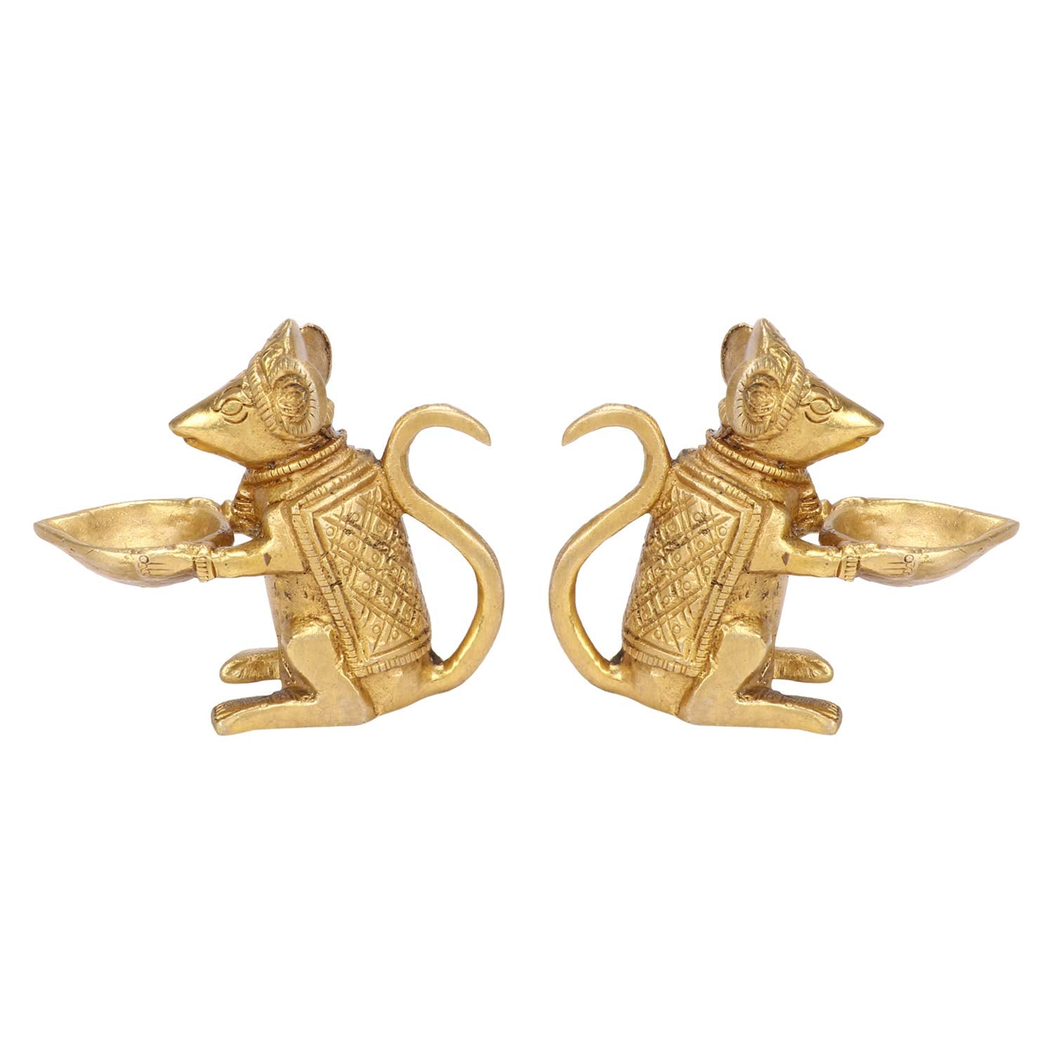 Brass Ganesha Rat Diya Oil Lamp Pair: Home Decor, Vastu Gift, Diwali Puja - SvarupArt