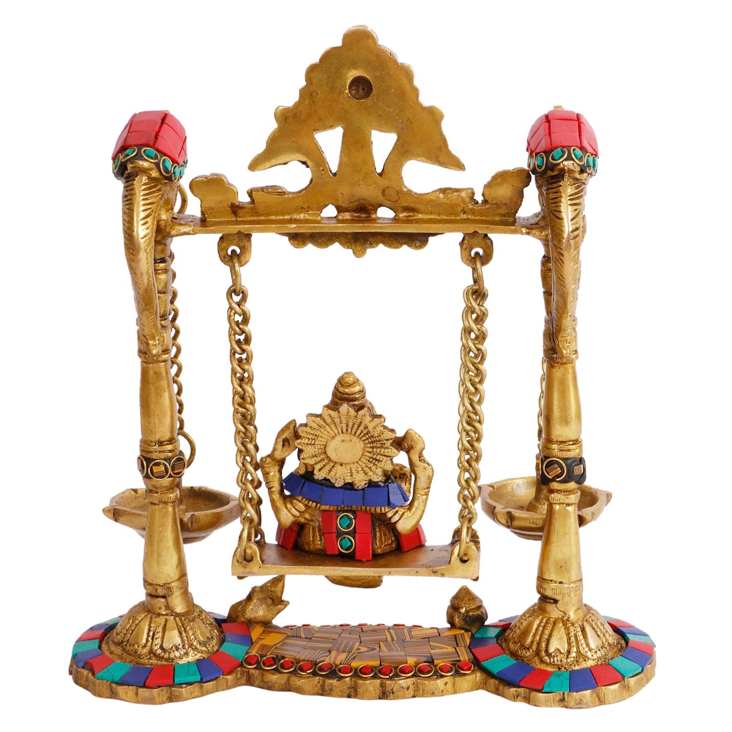 Brass Jhula Ganesha Idol In Multicolor Height 8 Inch Weight 2.2 Kg - SvarupArt