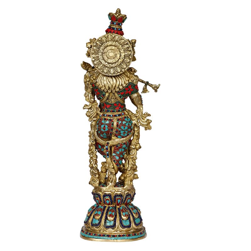 Brass Krishna Murti in Multicolor Height 29 Inch