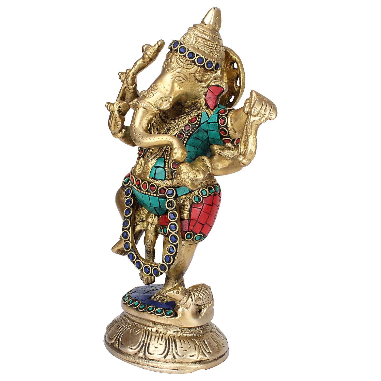 Brass Sitting Ganesha Idol In Multicolor Height 10 Inch Weight 2.5 Kg - SvarupArt