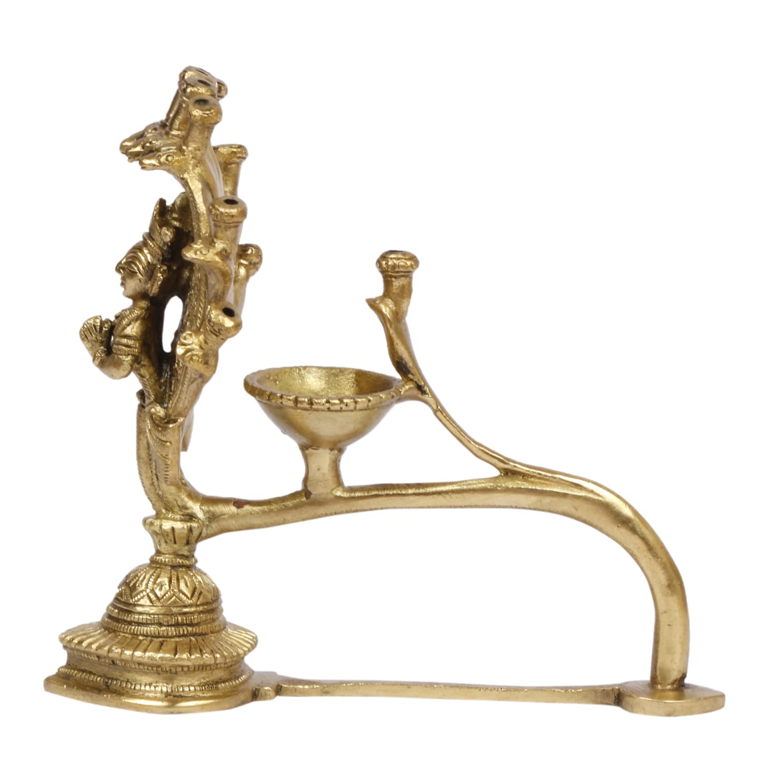 5.5 Inch Gold Color Brass Naag Aarti Deepak with Handle: Can be used as Camphor Burner and Hand Held Arti Diya for Puja - SvarupArt