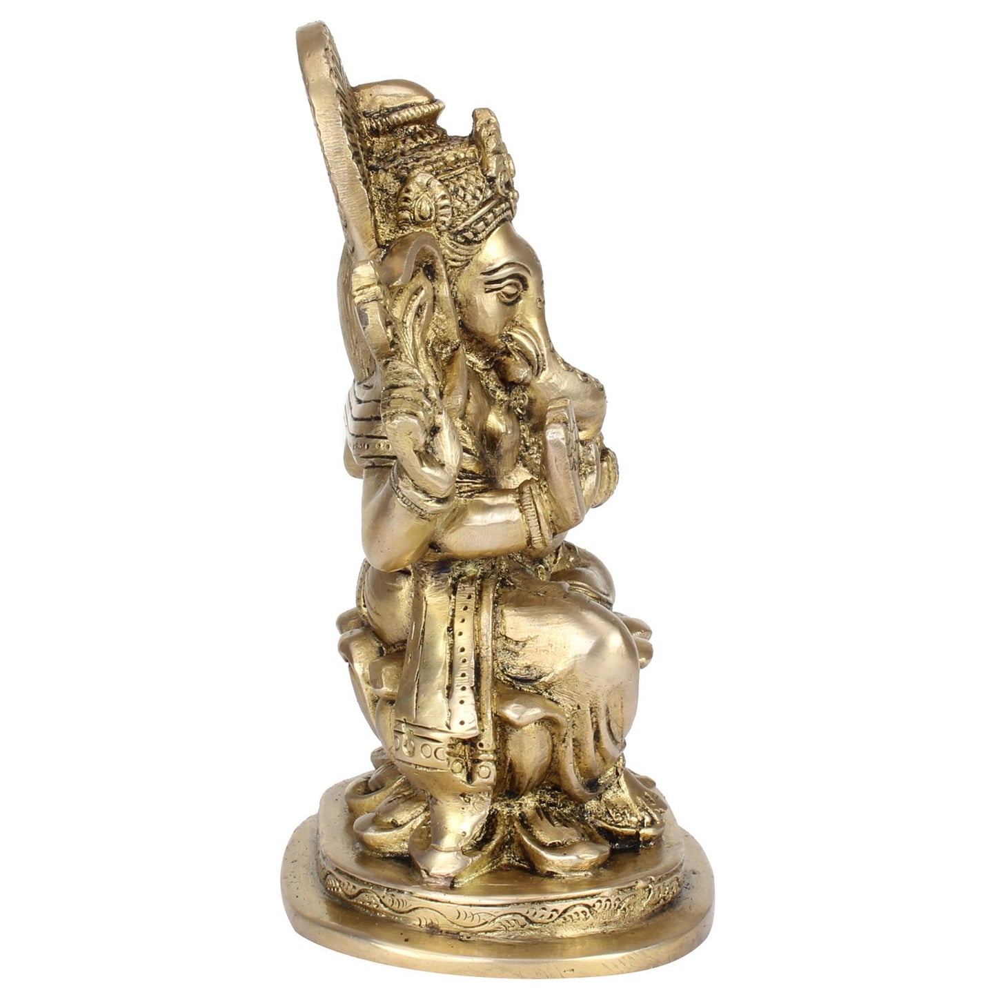 Brass Sitting Ganesha Idol In Gold Color Height 7.5 Inch Weight 1.9 Kg - SvarupArt