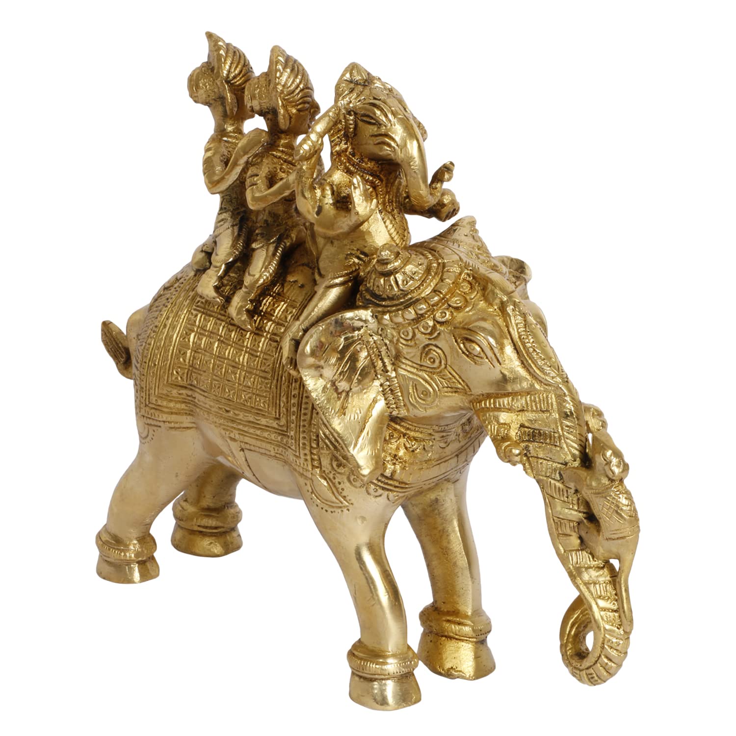 Brass Riddhi Siddhi Ganesha Idol In Gold Color Height 9 Inch Weight 2.5 Kg - SvarupArt