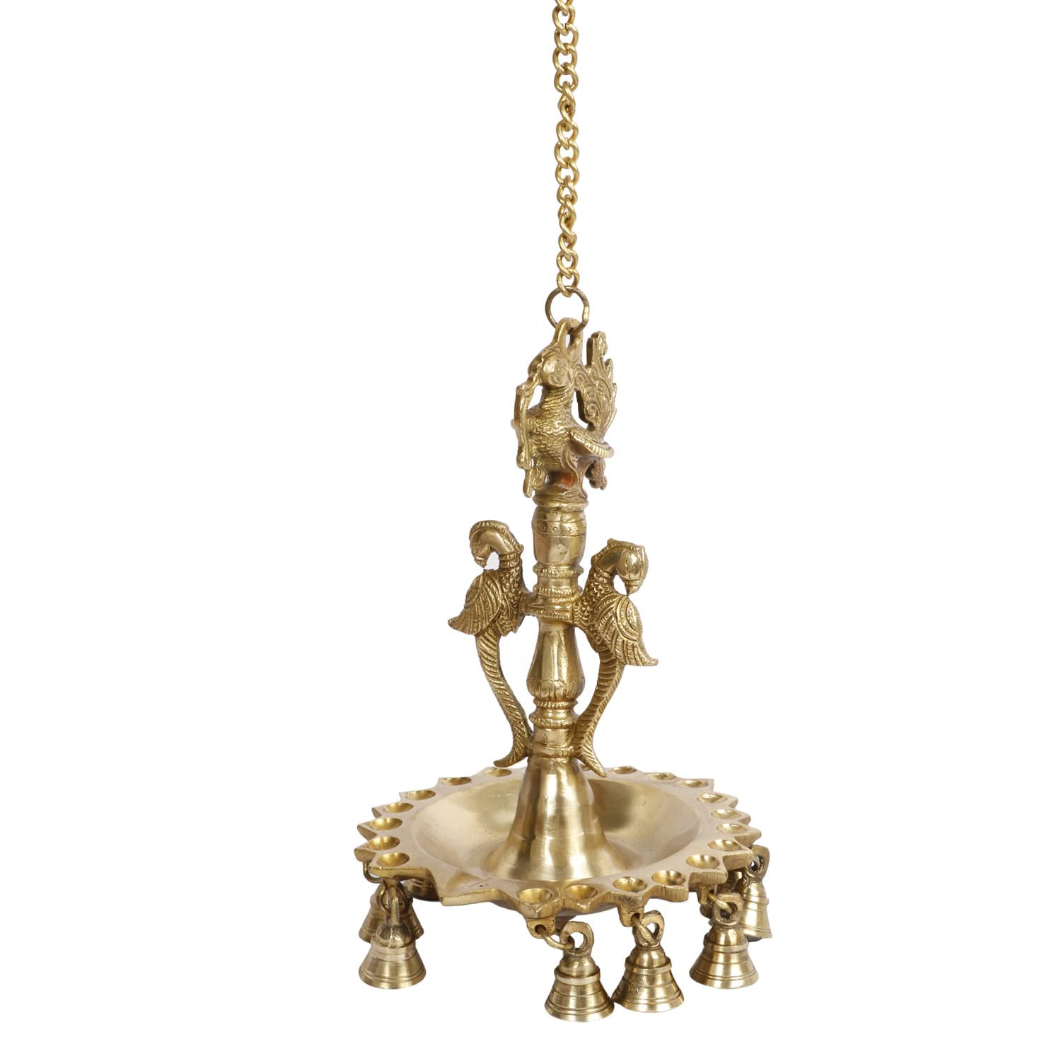 29 Inch Gold Color Peacock Wall-Hanging Diya with Chain: For Home, Mandir, Temple & Diwali Decor - SvarupArt
