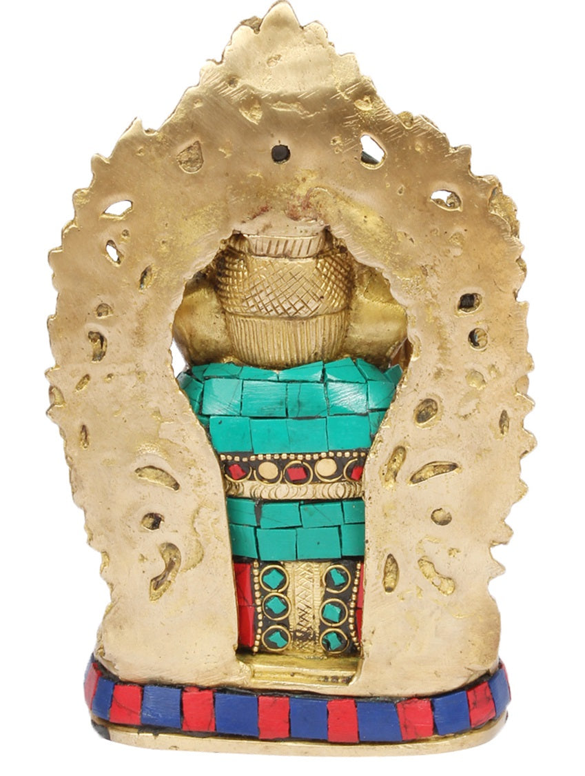 Brass Sitting Ganesha Idol In Multicolor Height 7 Inch Weight 2.3 Kg - SvarupArt