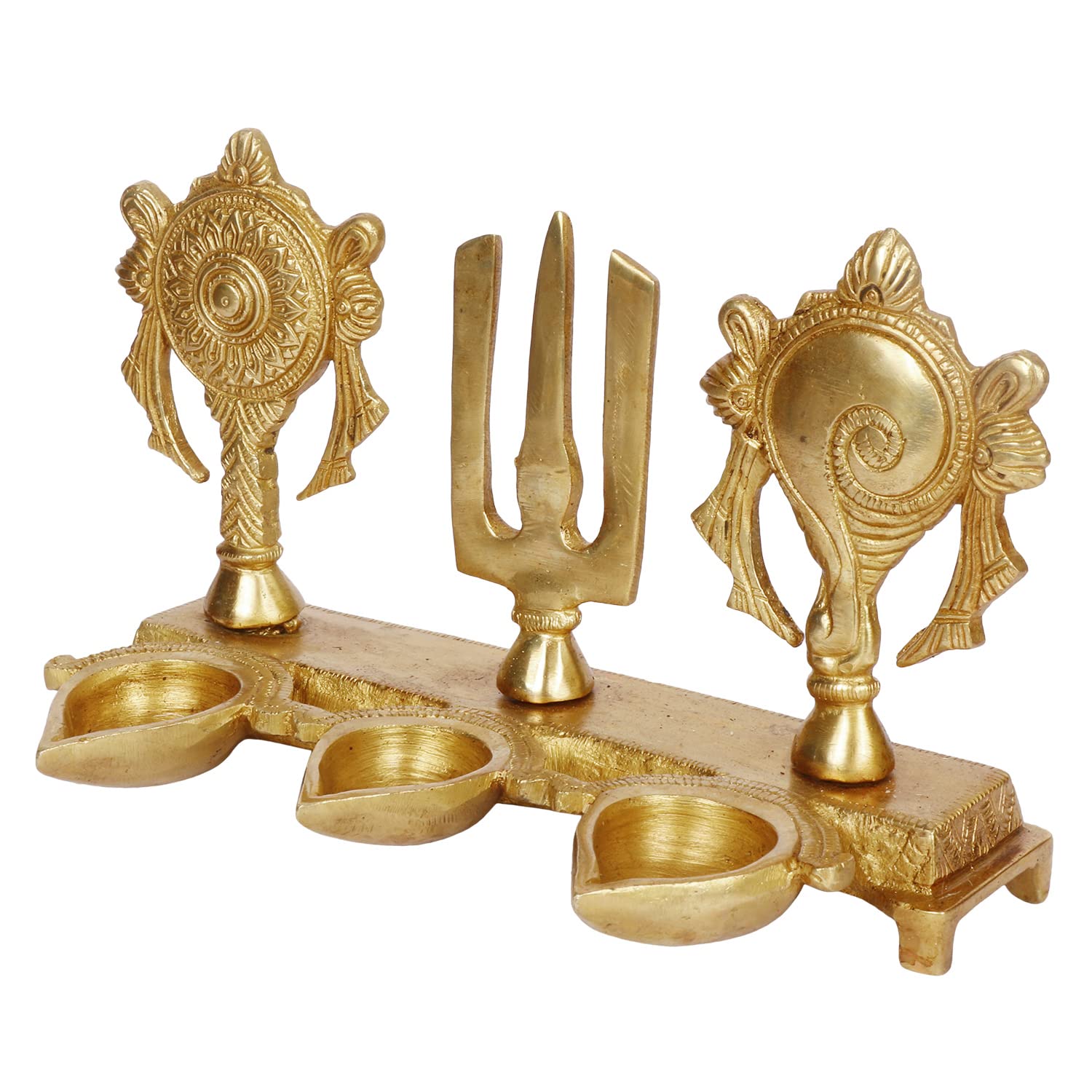 Brass Tirupati Balaji Shankh Chakra Namah Oil Lamp Diya Deepam: Ideal for Temple and Home Decoration - SvarupArt
