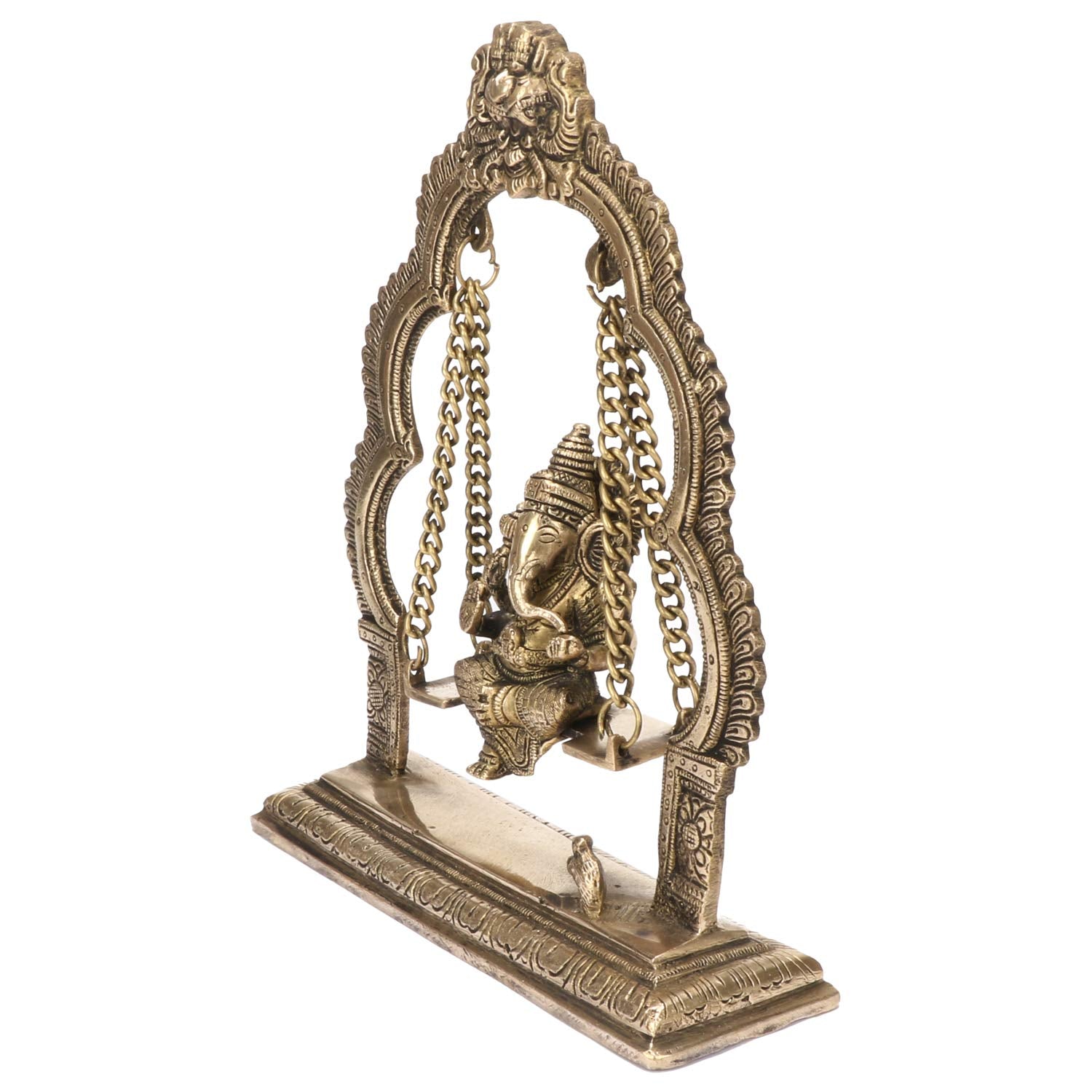 Brass Jhula Ganesha Idol In Gold Color Height 5.5 Inch Weight 1.3 Kg - SvarupArt
