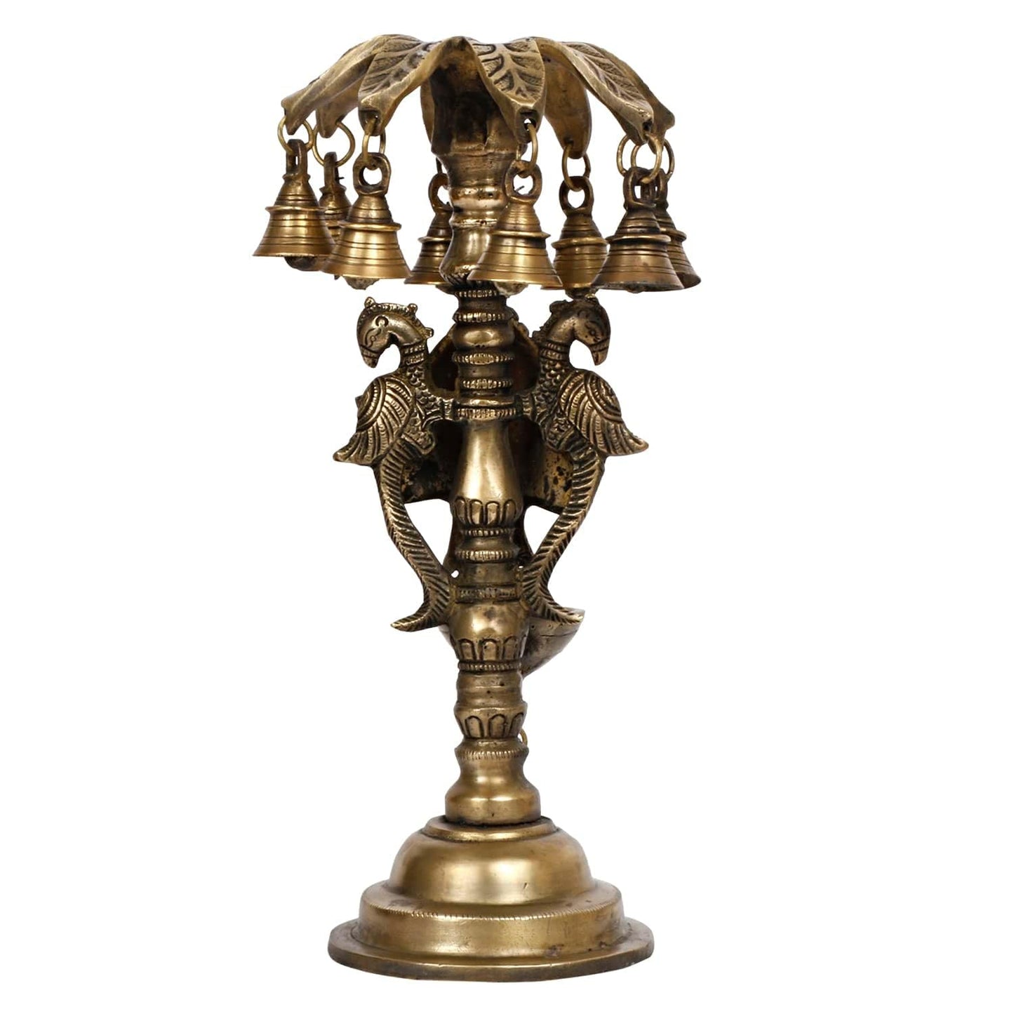 12 Inch Antique Gold Color Handcrafted Brass Ganesha Diya: For Spiritual Illumination. - SvarupArt