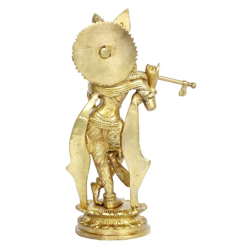 Brass Krishna Bhagwan Murti in Gold Color Height 11 Inch