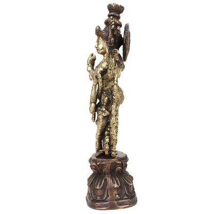 Brass Krishna Idol in Multicolor Height 13 Inch - SvarupArt