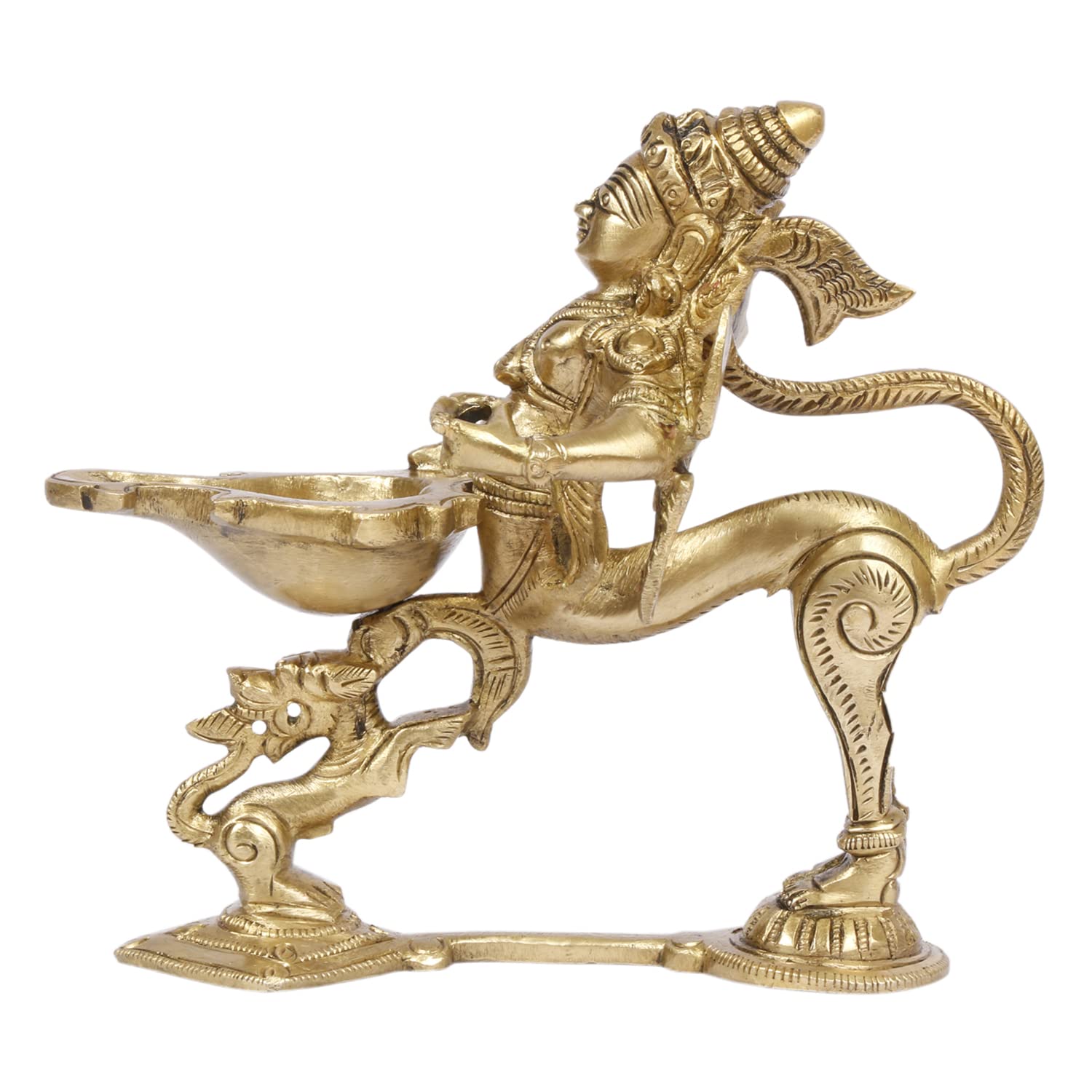 5.5 Inch Gold Color Brass Garuda Aarti Deepak with Handle: Can be used as Camphor Burner, Hand Held Arti Diya for Puja - SvarupArt
