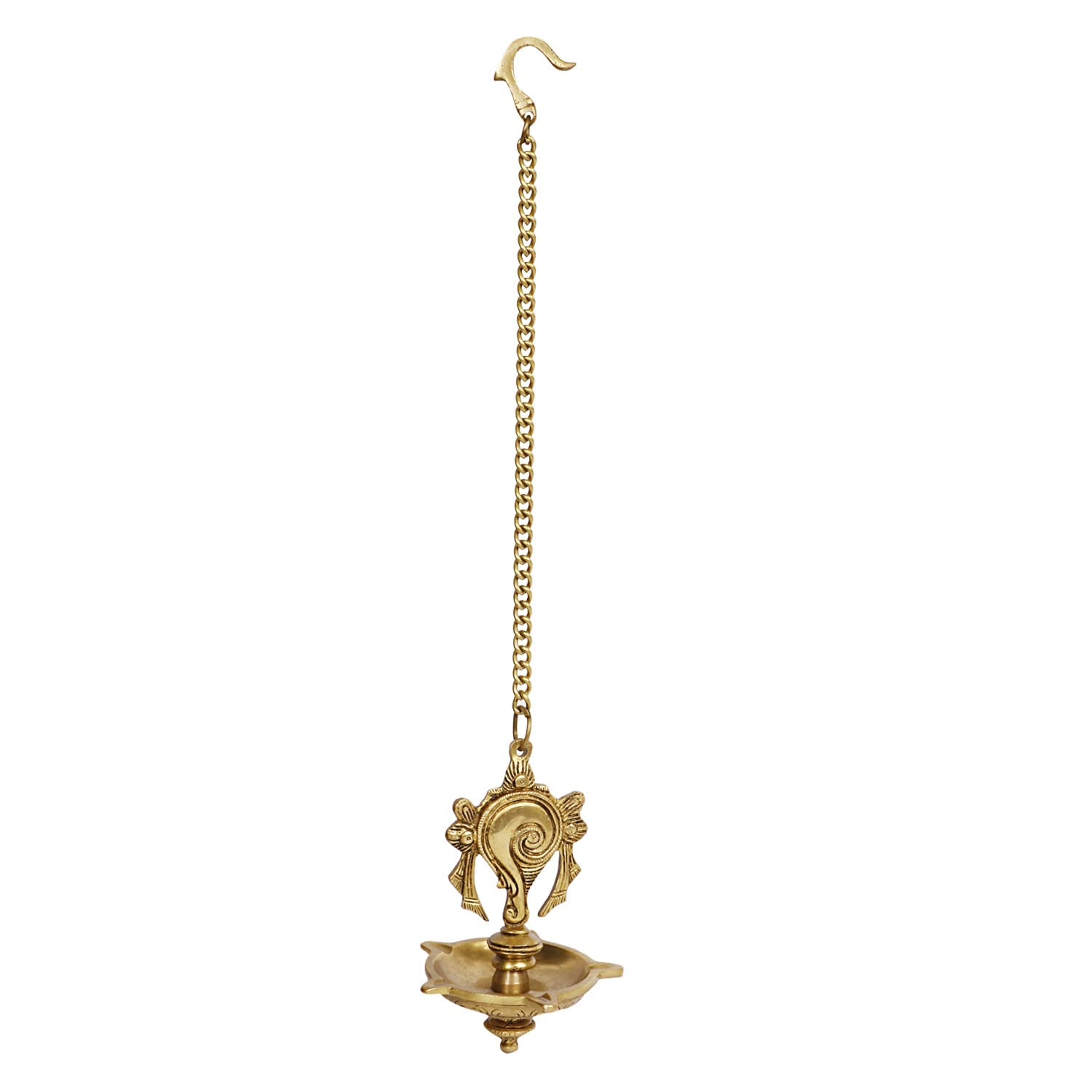 18 Inch Gold Color Vishnu Shankh Wall-Hanging Diya with Chain: Perfect for Home, Mandir & Temple - SvarupArt