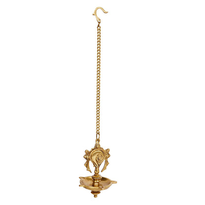 18 Inch Gold Color Vishnu Shankh Wall-Hanging Diya with Chain: Perfect for Home, Mandir & Temple - SvarupArt