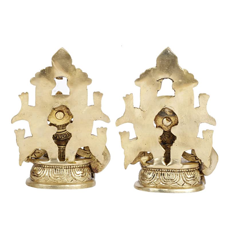 Brass Radha Krishna Murti on Singhasan in Gold Color Height 6 Inch - SvarupArt