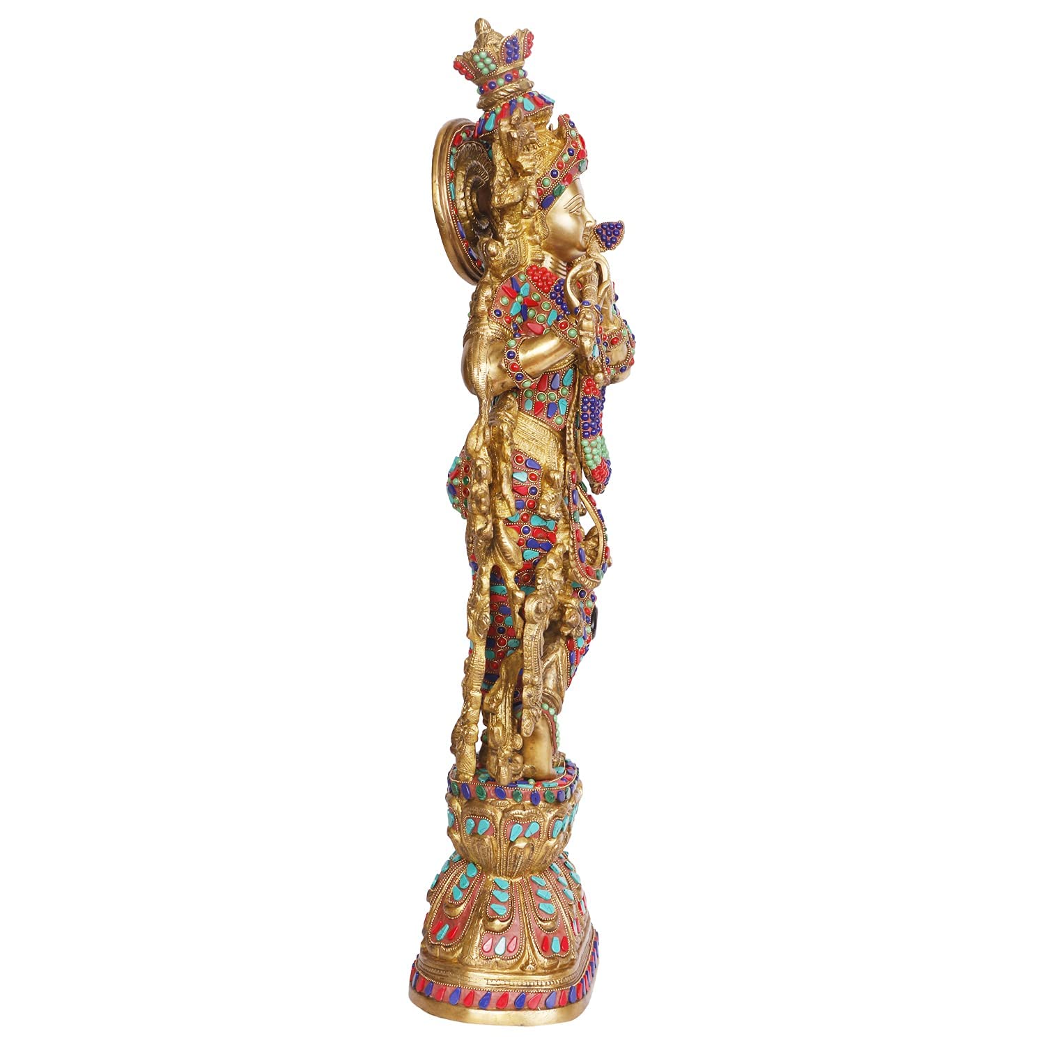 Brass Krishna Bhagwan Murti playing Flute in Multicolor Height 29 Inch - SvarupArt