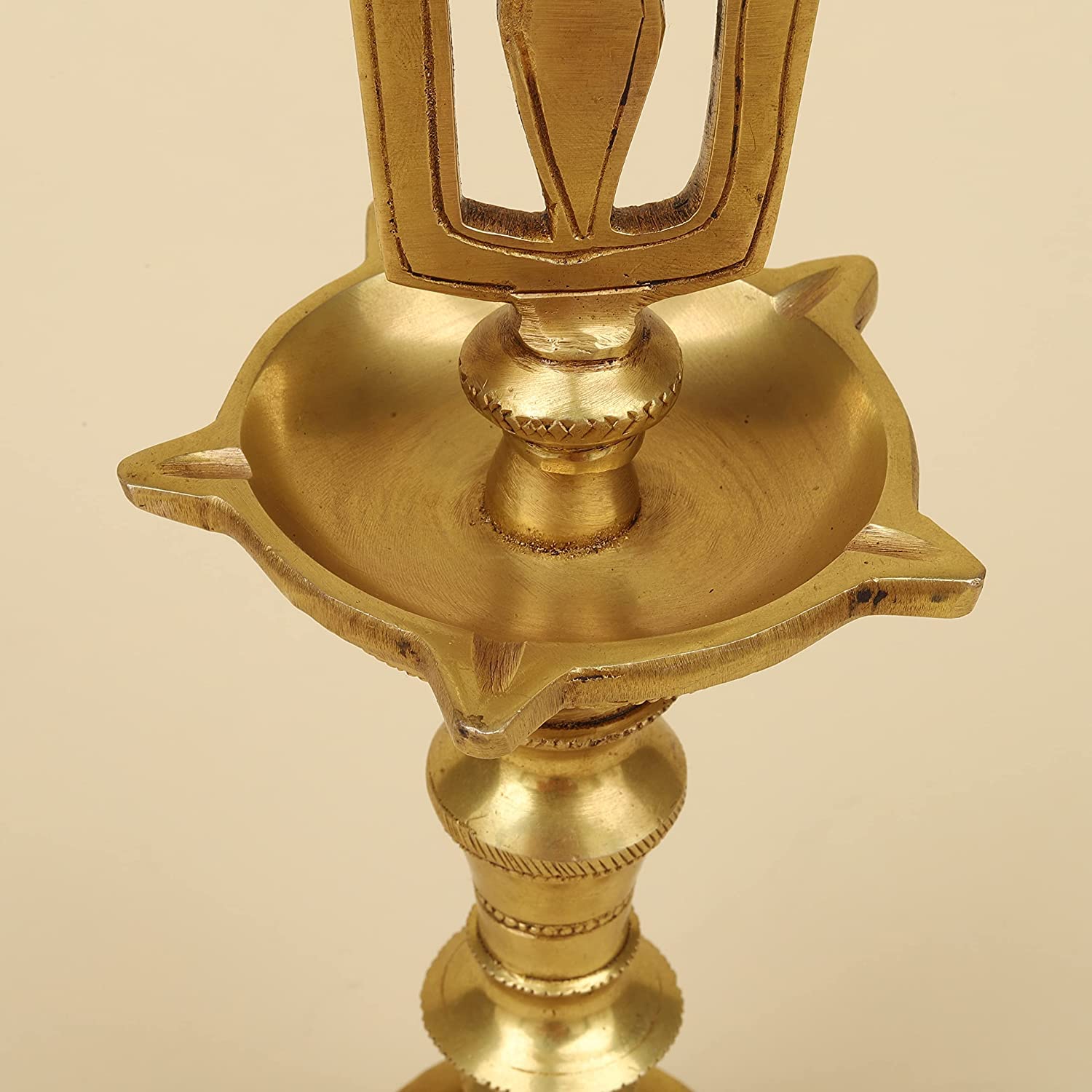 11 Inch Gold Color Brass Shankh Chakra Namah Diya Showpiece: Ideal for Home Decor - SvarupArt