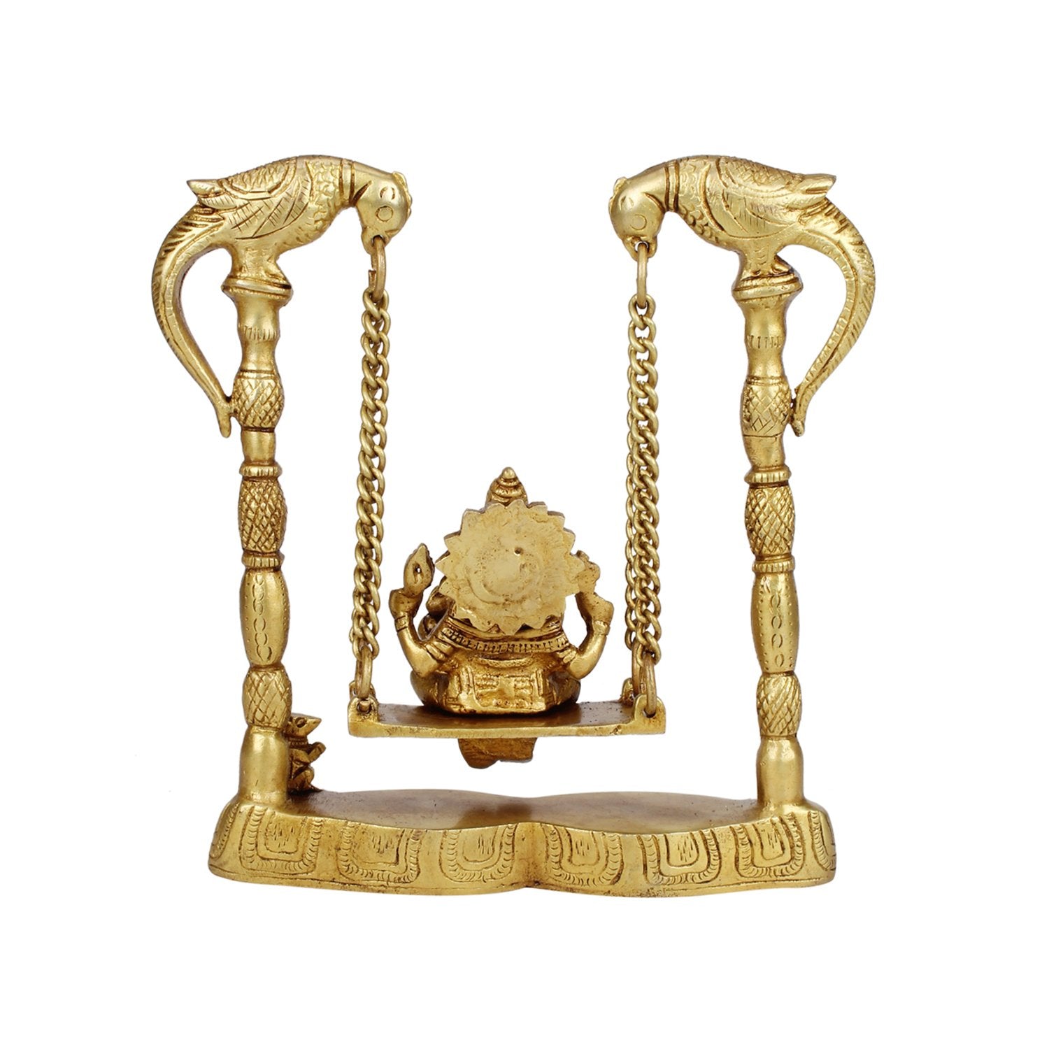 Brass Jhula Ganesha Idol In Gold Color Height 5 Inch Weight 1 Kg - SvarupArt