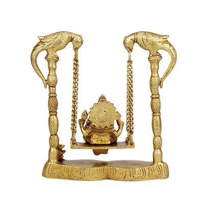 Brass Jhula Ganesha Idol In Gold Color Height 5 Inch Weight 1 Kg - SvarupArt