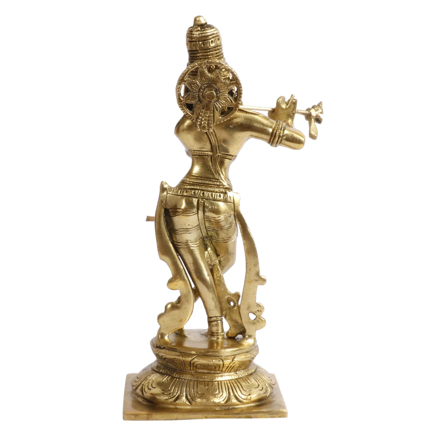 Brass Krishna Bhagwan Murti in Gold Color Height 10 Inch - SvarupArt