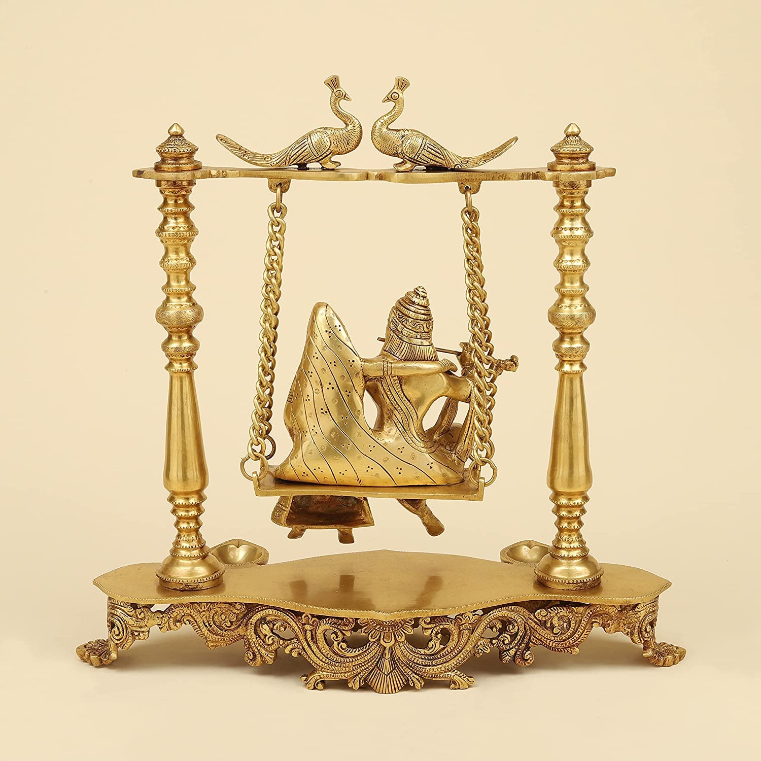 Brass Radha Krishna Jhula in Gold Color Height 16 Inch - SvarupArt