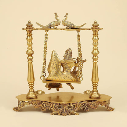 Brass Radha Krishna Jhula in Gold Color Height 16 Inch - SvarupArt