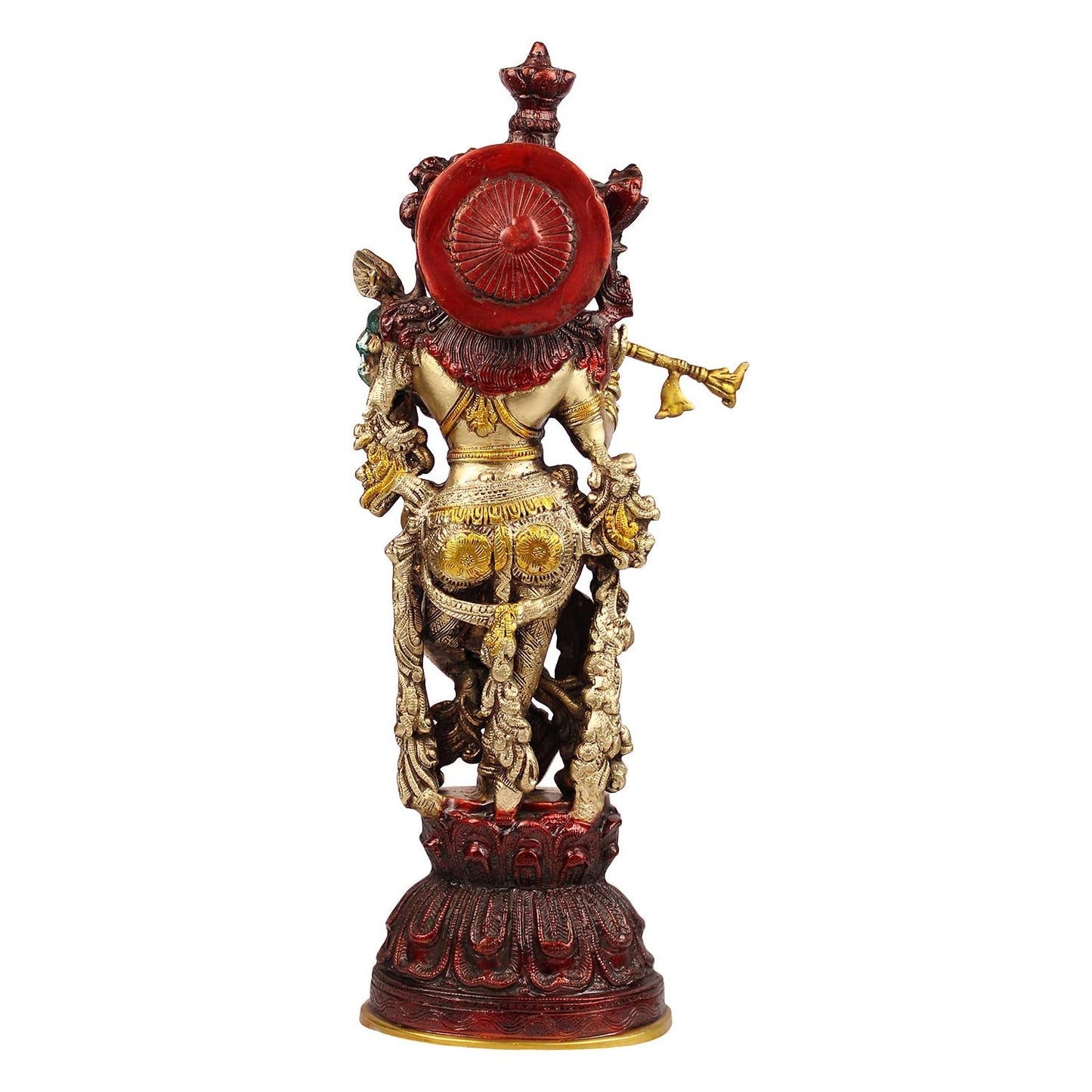 Brass Krishna Murti in Antique Gold Color Height 21 Inch - SvarupArt