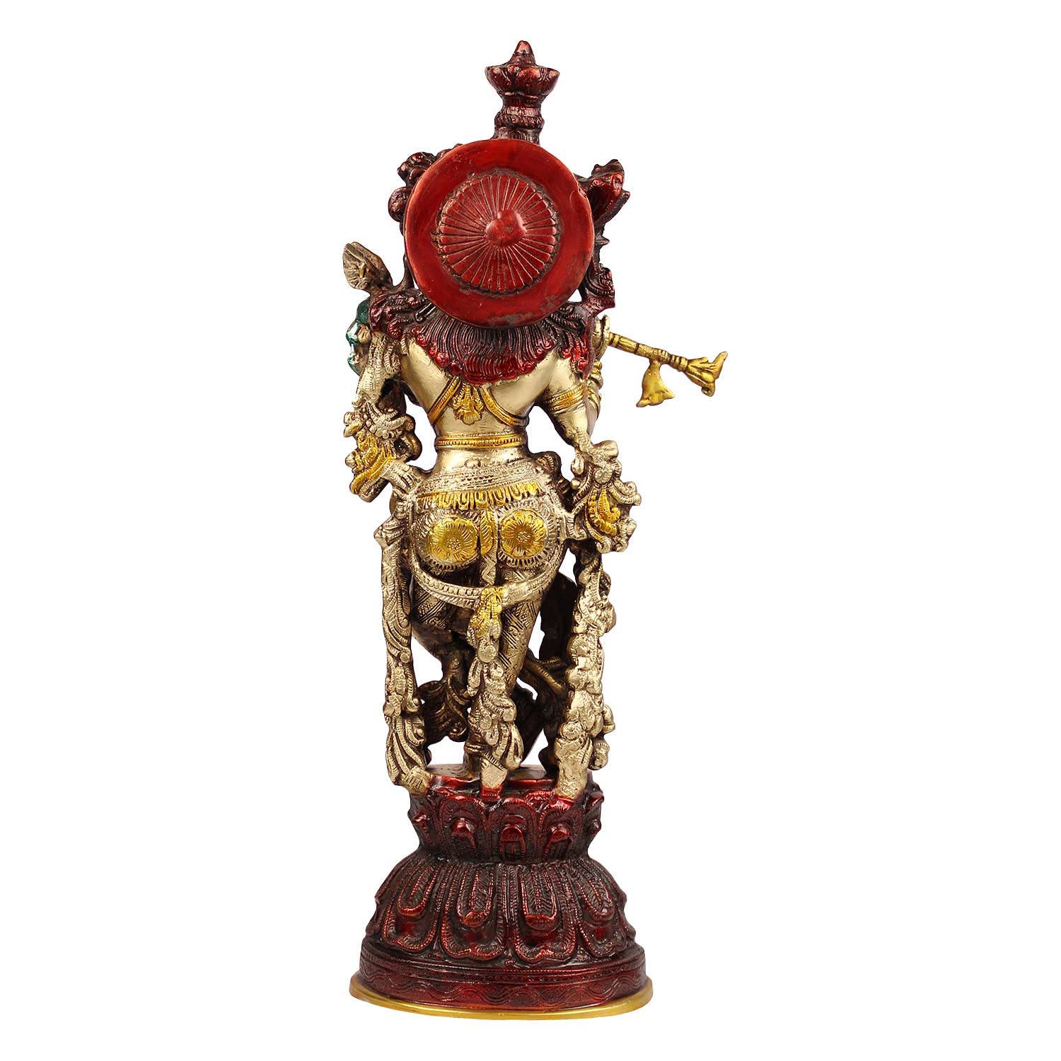 Brass Krishna Murti in Antique Gold Color Height 21 Inch - SvarupArt