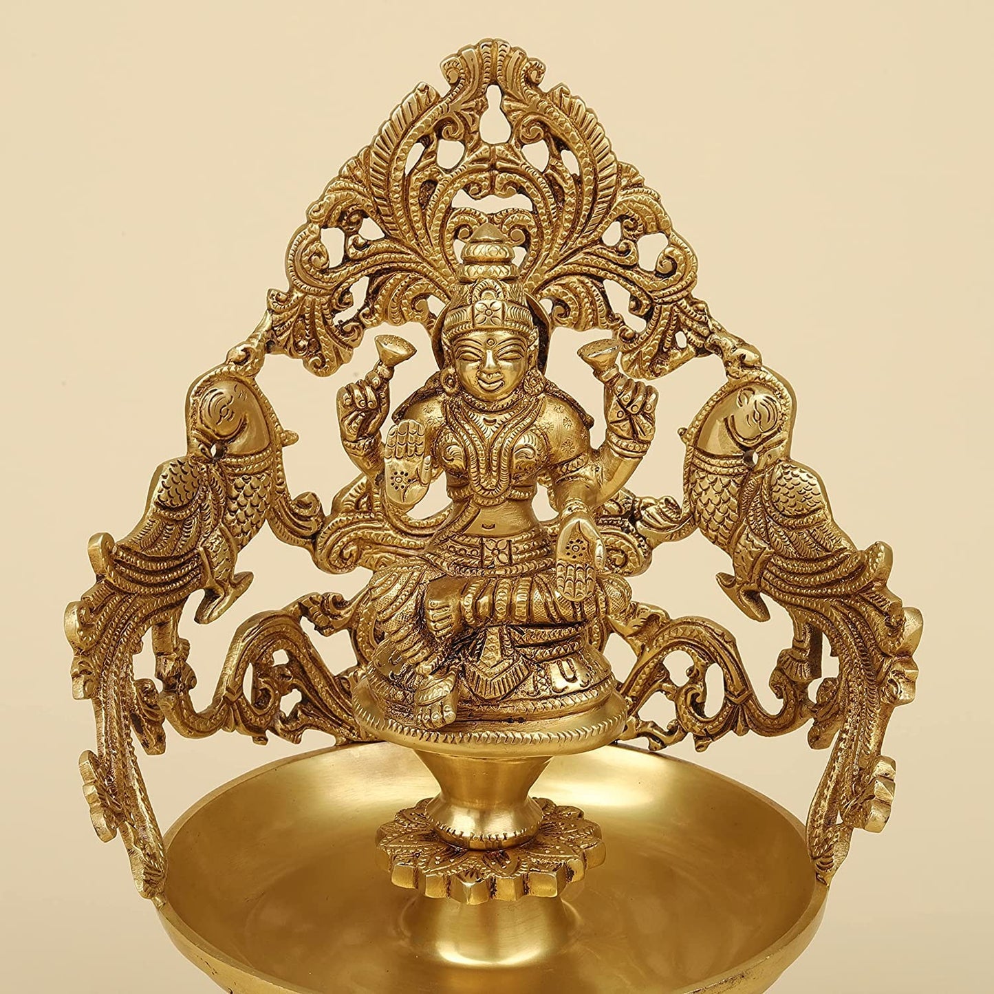 13.5 Inch Gold Color Brass Laxmi Ganesh Oil Lamp Diya Deepam: Ideal for Temple Aarti, Deepak Pooja, and Jyot Lighting - SvarupArt