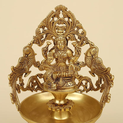 13.5 Inch Gold Color Brass Laxmi Ganesh Oil Lamp Diya Deepam: Ideal for Temple Aarti, Deepak Pooja, and Jyot Lighting - SvarupArt