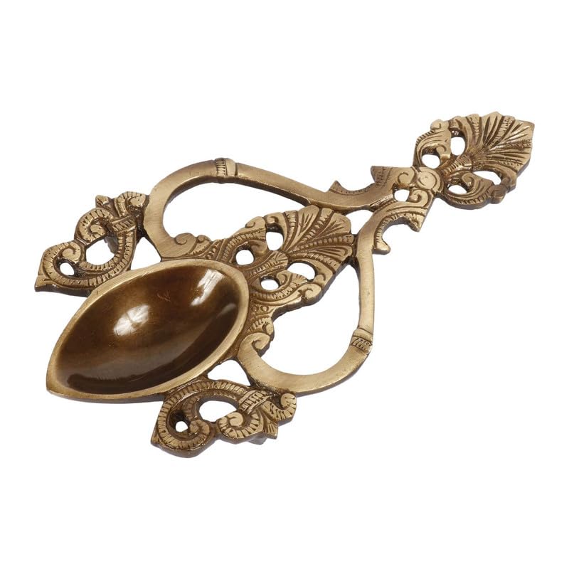 7.5 Inch Gold Color Brass Dhoop Diya: Incense Burner Stand.