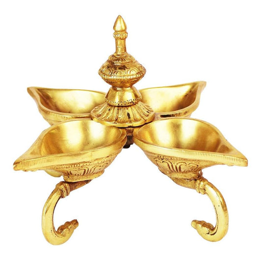 6 Inch Gold Color Brass Multi Diya with Base: Small Size, Perfect for Home Temple Decor & Aarti. - SvarupArt