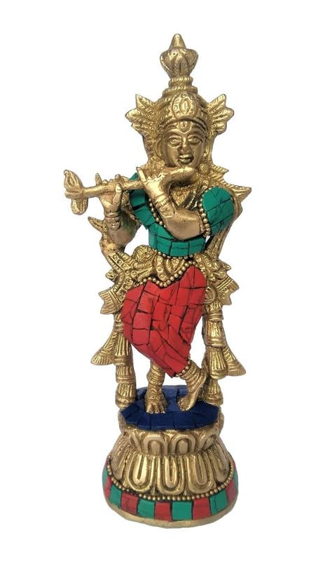 Krishna Bhagwan Idol with Flue in Multicolor Height 6.6 Inch - SvarupArt