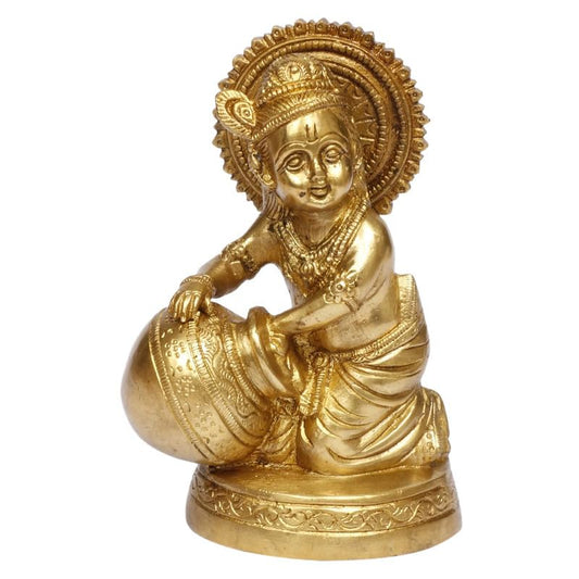 Brass Bal Gopal Makhan Chor Idol in Gold Color Height 6 Inch - SvarupArt